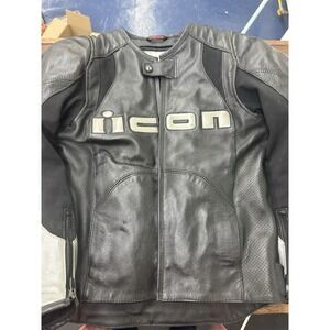 Leather Motorcycle Jacket ICON OVERLORD Removable Thermal Liner & Armor  M